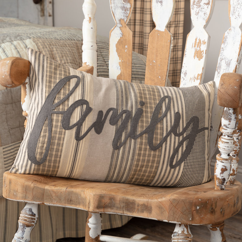 Sawyer Mill Charcoal Family Appliqued Cotton Pillow 22x14
