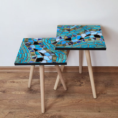 Tables gigognes Modern Modern (2 pièces), pieds en bois de hêtre, 13,8 x 18,5 x 13,8 pouces et 13,8 x 16,5 x 13,8 pouces | 100% panneau de fibres à densité moyenne, épaisseur: 0,7 pouce | Conception géométrique élégante pour le salon et la décoration intérieure