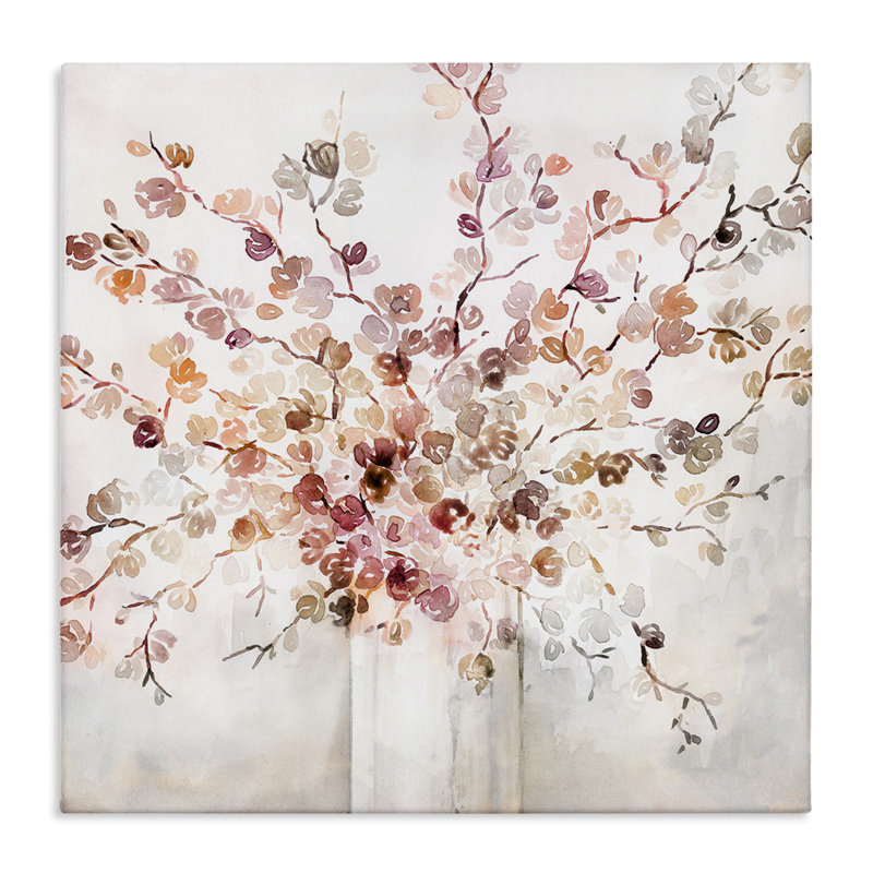 Bouquet de vignes abstrait floral abstrait avec fleurs rouges expressives par Kristen Brockmon, H 36 po x l 36 po