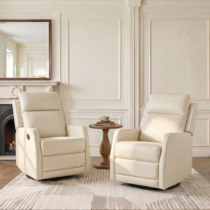 Giselle 26.5" Wide Manual Swivel Rocker Recliner with Metal Base, Ivory