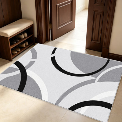 Tapis gris 1PC avec anneaux brisés, élégant tapis décoratif polyvalent, facile à nettoyer et à entretenir, meuble idéal pour la chambre à coucher, le salon, le couloir, le vestibule, le dortoir et le bureau afin de rafraîchir l'ambiance intérieure de votre maison
