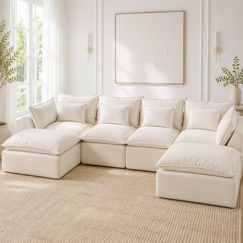 Canapé modulaire surdimensionné Cloud Couch, Ancient White+4Seat+2Ottman