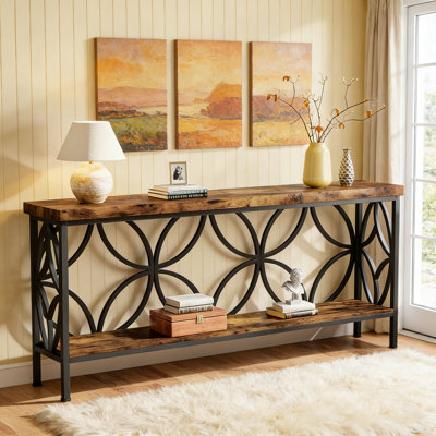 70.9" 2-Tier Industrial Console Table, Sofa Table With Open Shelves For Living Room And Entryway