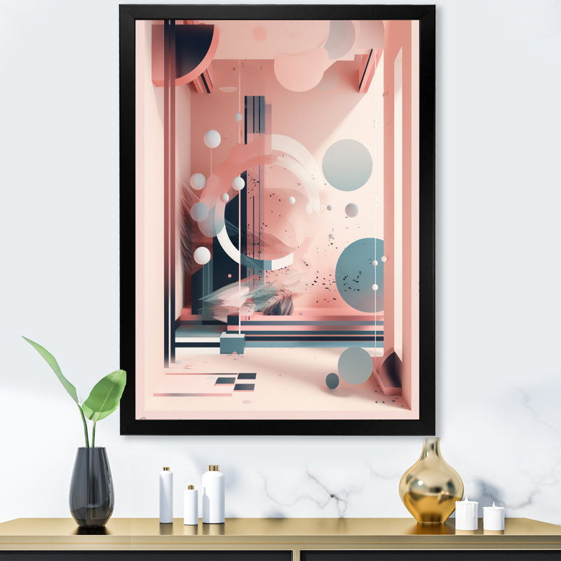 Art doux du milieu du siècle II - bleu doux et rose, Impression noire sur toile encadrée, H 20 po x l 12 po x P 1 po