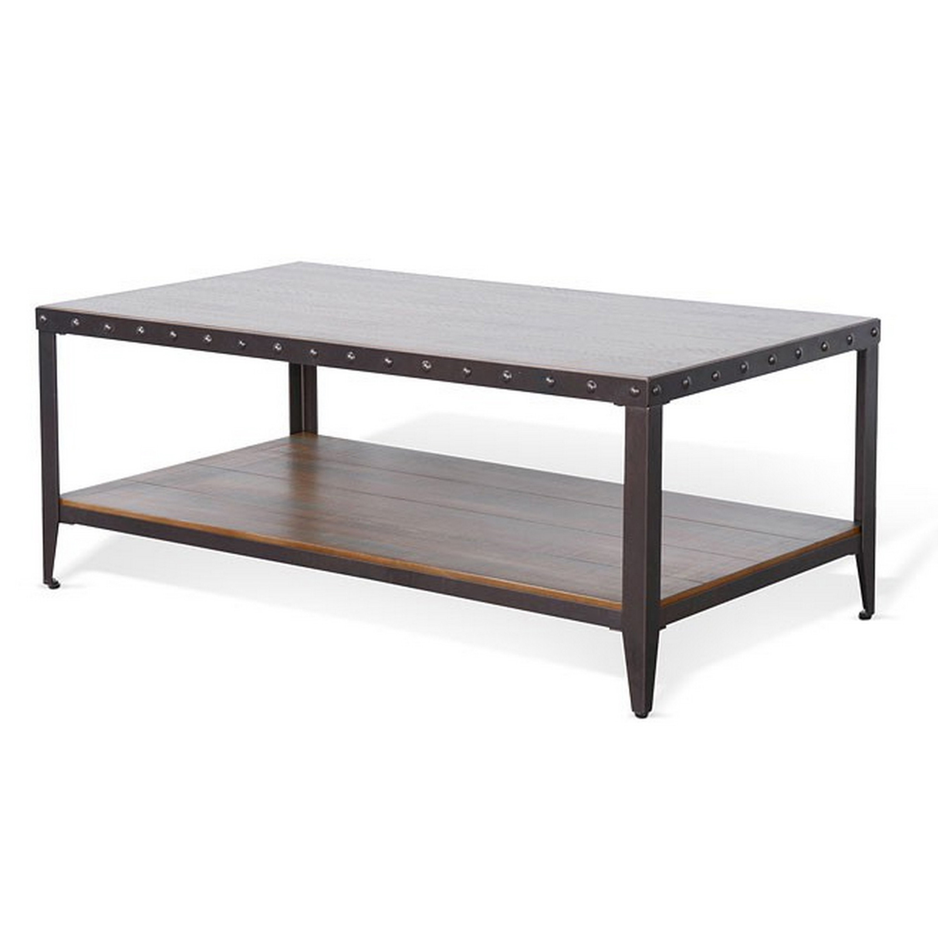 Benjara Ayka Coffee Table w Shelf, Nailhead Accent, 48 Inch Rectangular ...