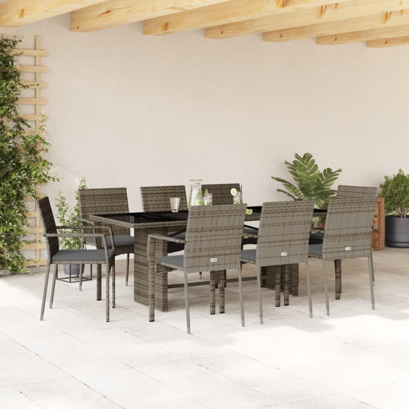 Ensemble de salle à manger de jardin gris, gris foncé