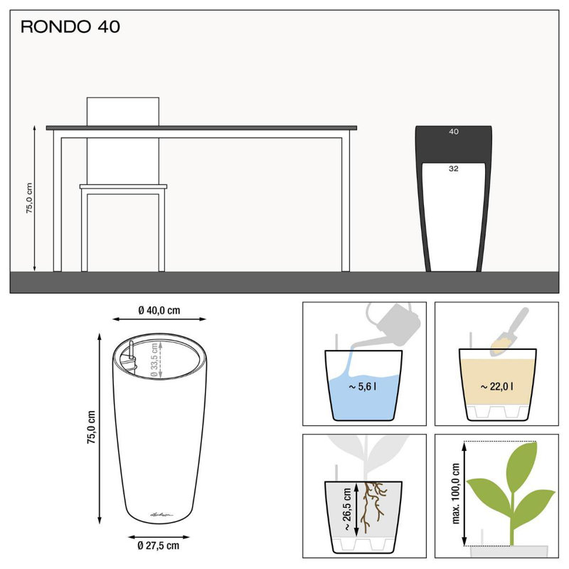 Rondo Pot Planter, 75cm H x 40cm W x 40cm D, Sliver