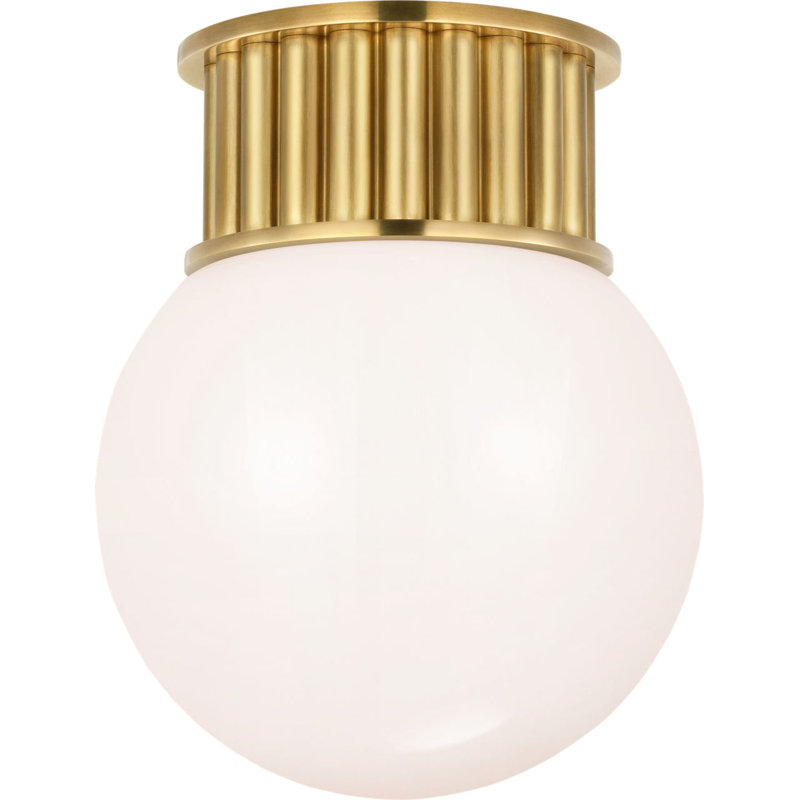 Nolan Flush Mount with White Glass Dome, Antique-Burnished Brass, 11" H x 9" W x 9" D