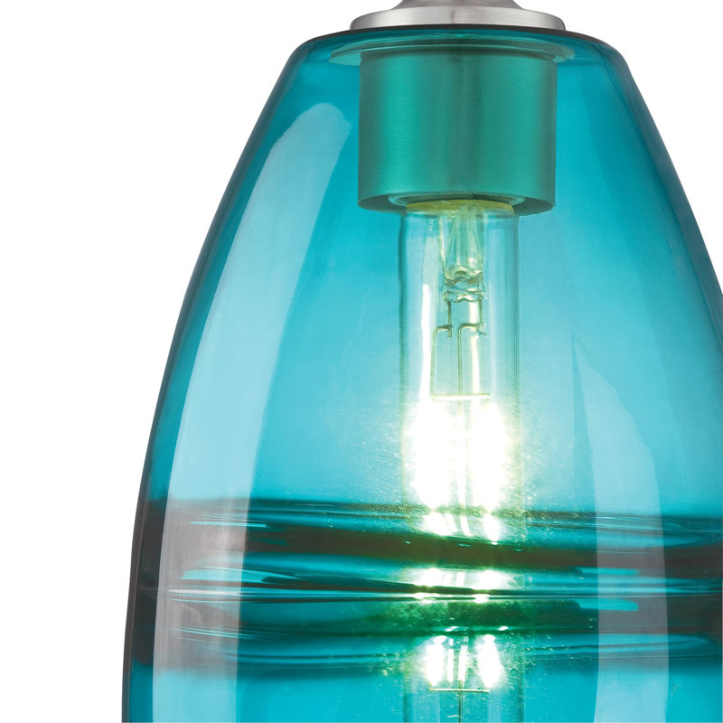 Luminaire suspendu en forme de cloche à 1 lumière Darshan, Nickel brossé, Turquoise