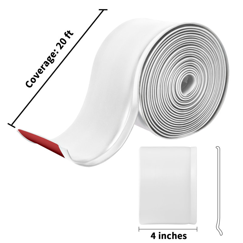Art3d Garniture de base en vinyle auto-adhésif 4 po x 20 pi, moulure de plinthe murale flexible, Blanc