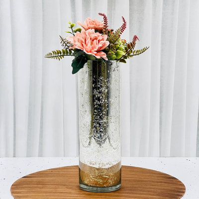 Hosley Set of 2 Mercury Rose Gold Glass Vases – Stylish Decorative Vessels for Boho Home Decor, Weddings, Events, Gifts, Table Centerpieces, and Creative DIY Craft Projects