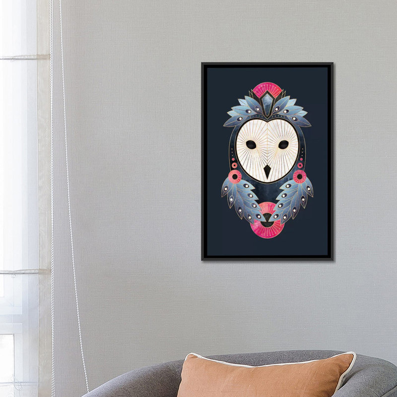 « hibou i », impression sur toile, H 26 po x l 18 po x P 1,5 po, Toile avec cadre noir, Pas de tapis