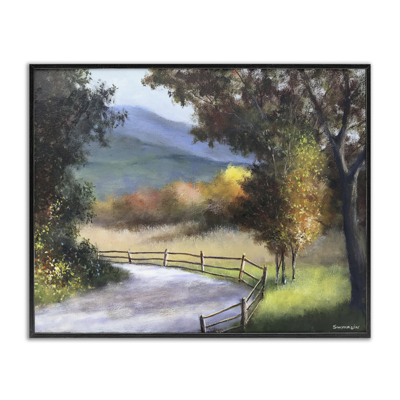 Abat-jour d'automne et art giclée sur sentier, design par David Swanagin, Giclée encadrée noir minuit, H 24 po x l 30 po