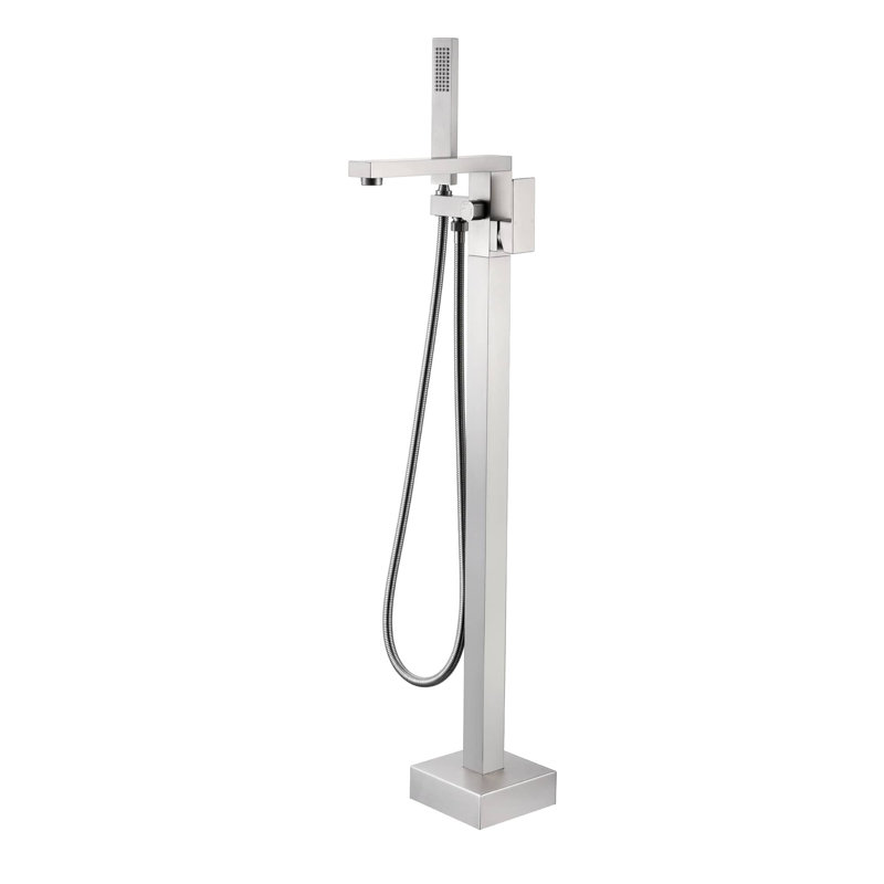 Robinet de baignoire autoportant monocommande à fixation au sol avec douche à main, Nickel brossé
