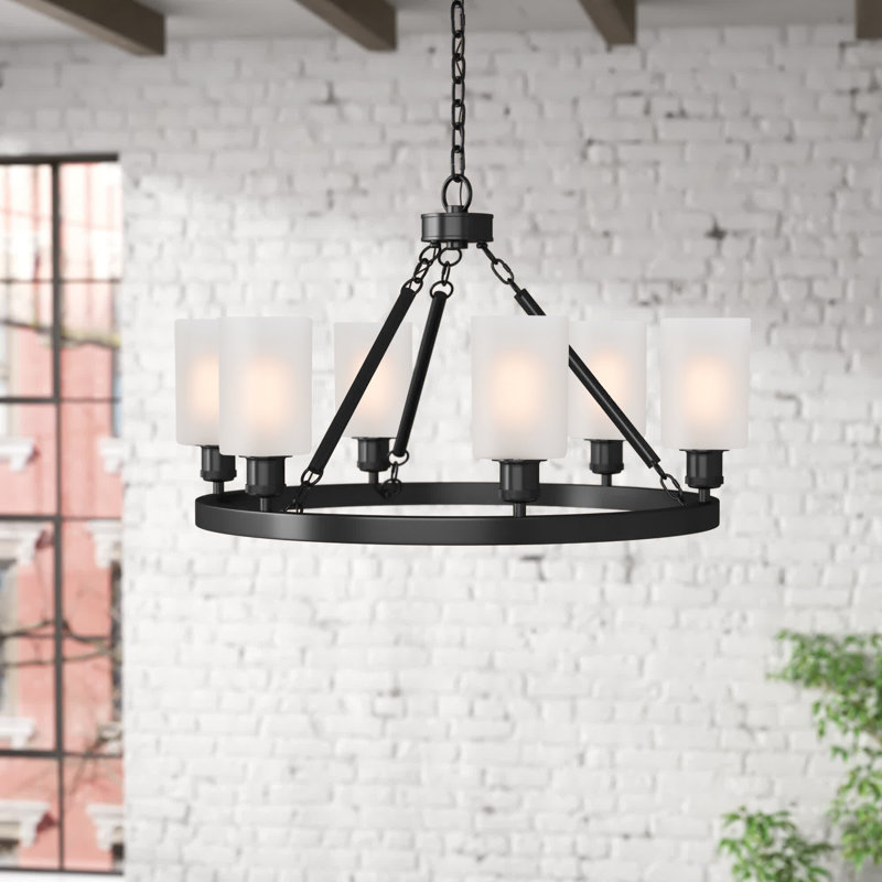 Lustre en roue de chariot à 6 lumières de style bougie Nicolao, Ampoule non incluse, Blanc mat