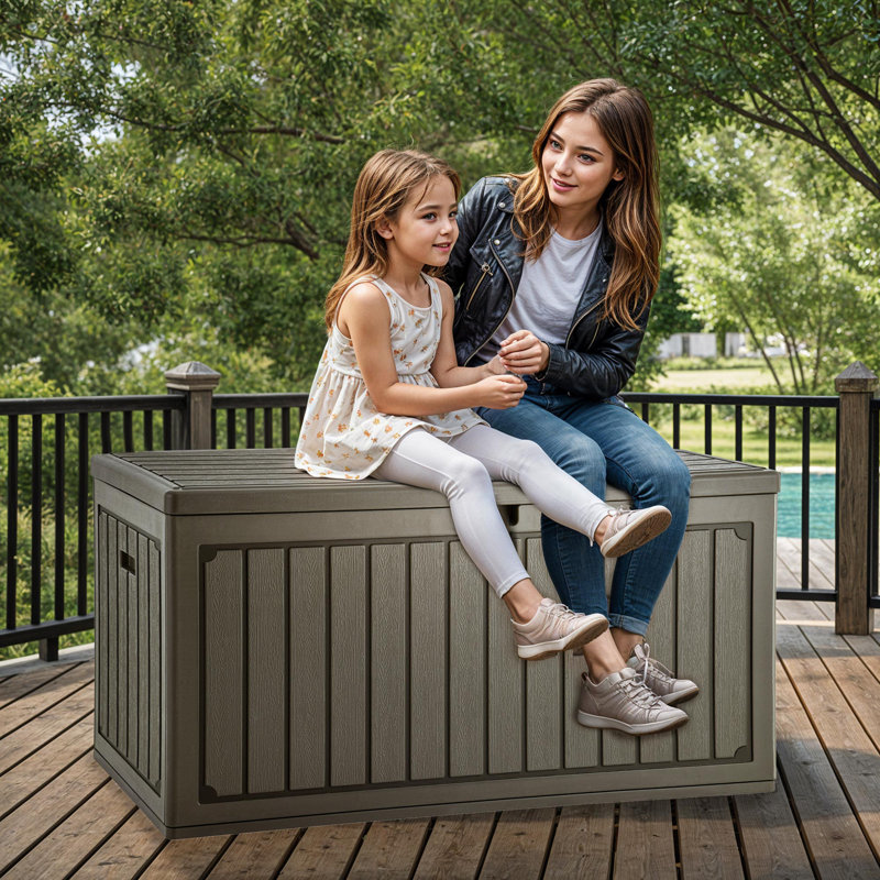 90 Gallons Resin Lockable Deck Box, Dark Brown