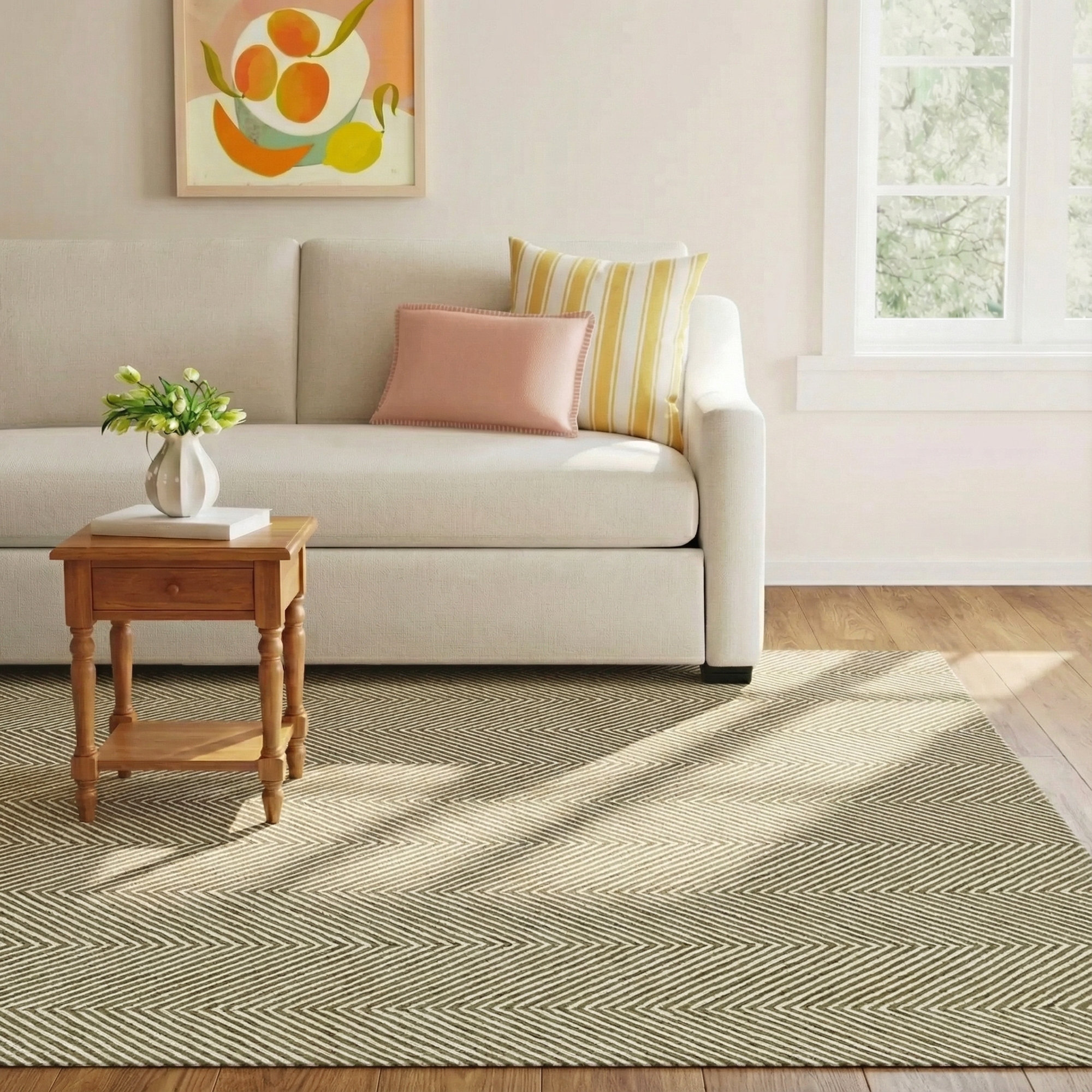 Cerro Handmade Wool Green Rug, Rectangle 8' x 10'
