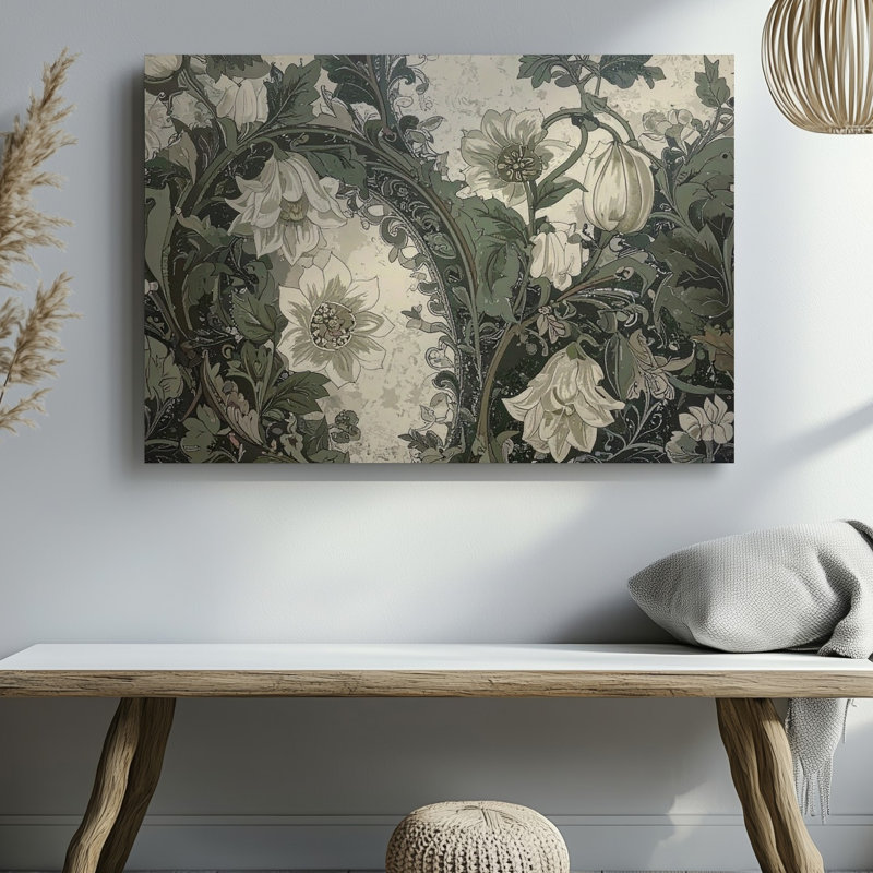 Motif botanique rétro d'inspiration Art nouveau, H 20 po x l 20 po