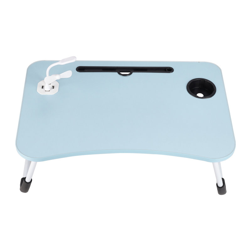 60Cm Foldable Laptop Bed Table Desk with USB Ports, Blue