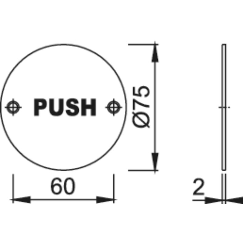 Amauria Circular "PUSH" Sign, Satin Silver
