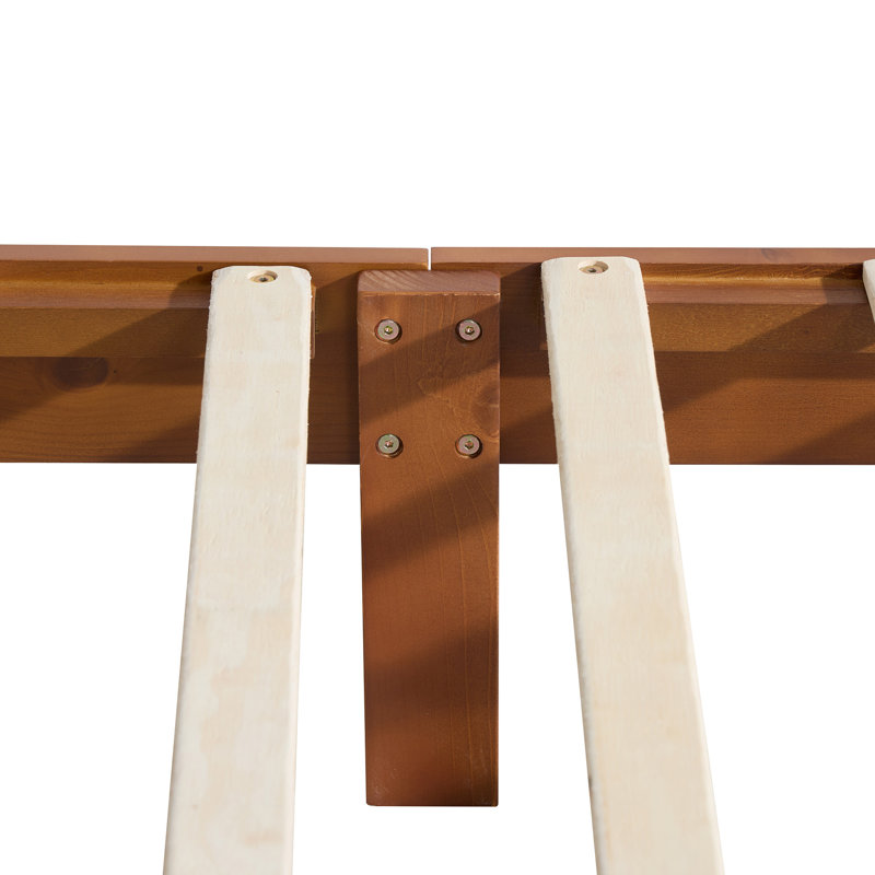 Structure de lit simple Mid Century en bois massif avec support en lattes de bois, brun, Lit simple, Brun