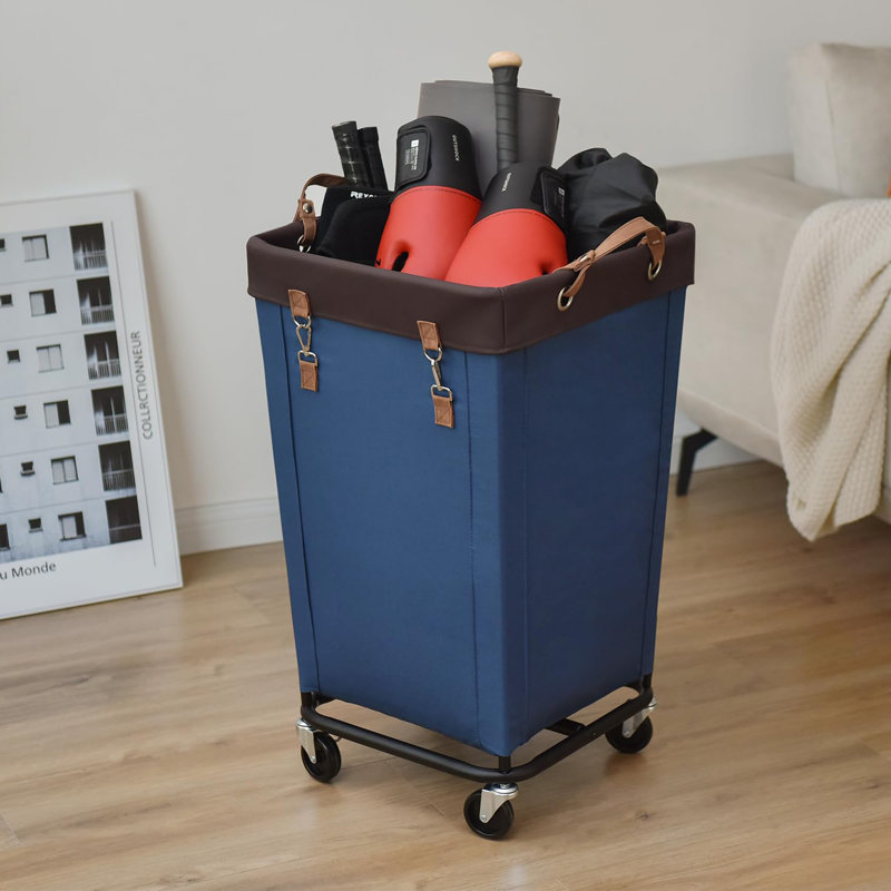 Rolling Laundry Hamper with Handles, Blue