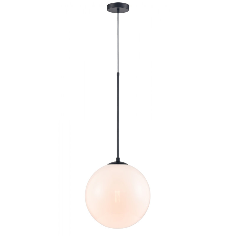 Delilah 1 Light Pendant, Matte Black, White