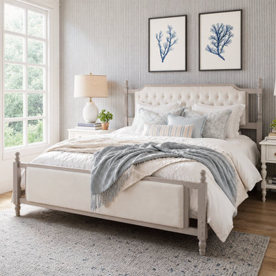 Upholstered Platform Bed with Button Tufted Headboard – Velvet Farmhouse Bed Frame, Solid Wood Construction, French Country Style – No Box Spring Needed, 800 lb Capacity – Taupe for Master Bedroom