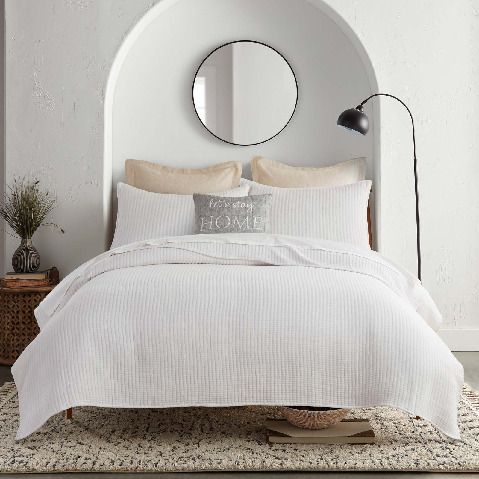 Caden Cotton Gauze Coverlet Set,  Bright White, Twin Coverlet / Bedspread + 1 Standard  Sham