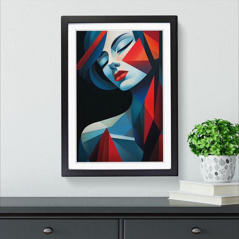 Art Deco Woman Cubism Art Framed Print, 46cm H x 34cm W, Black Framed