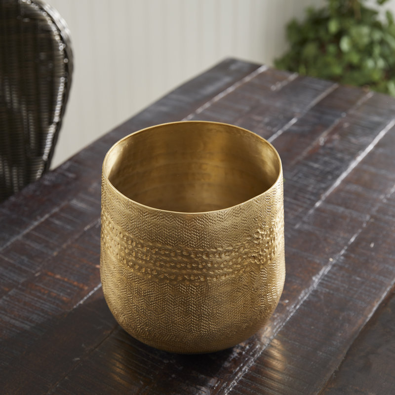 Emberlynn Metal Planter, Gold, 8" H x 8.25" W x 8.25" D