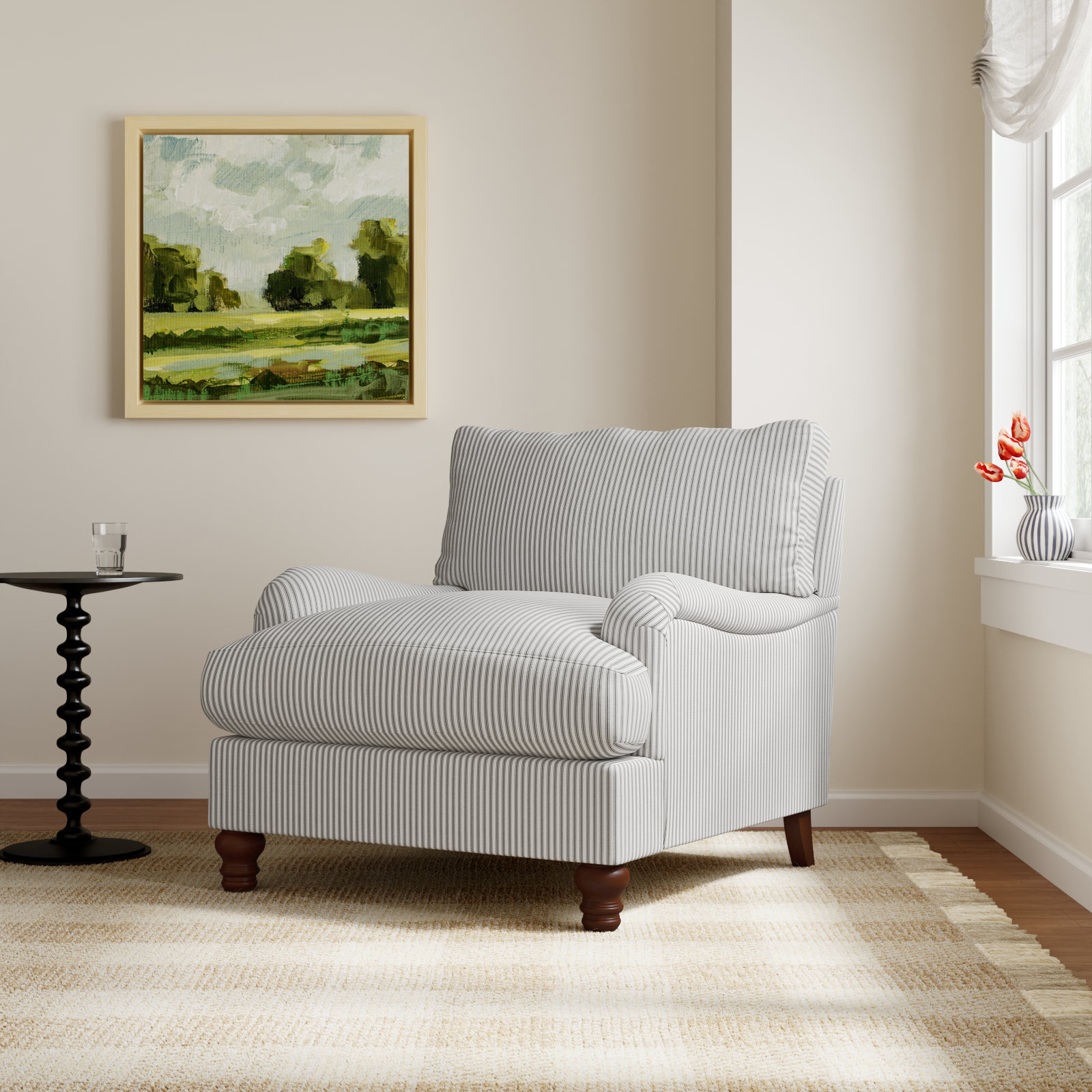 Walters Upholstered Armchair, Cruise Gray Striped
