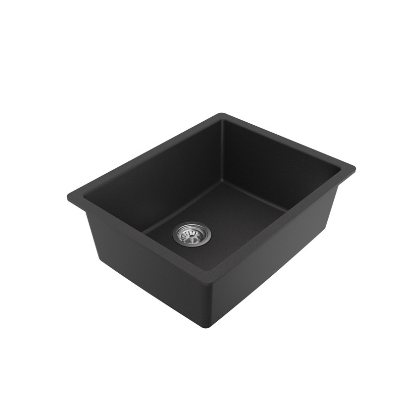 Karran Quartz 24-3/8'' X 19-1/8'' Single Bowl Undermount Kitchen Sink Kit, Black