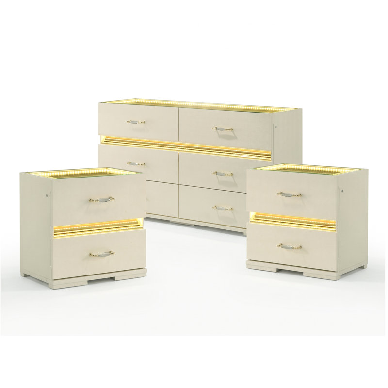 Gilberto 3 Piece Solid Wood Bedroom Set, 3 Pcs: Chest, 2 Nightstands