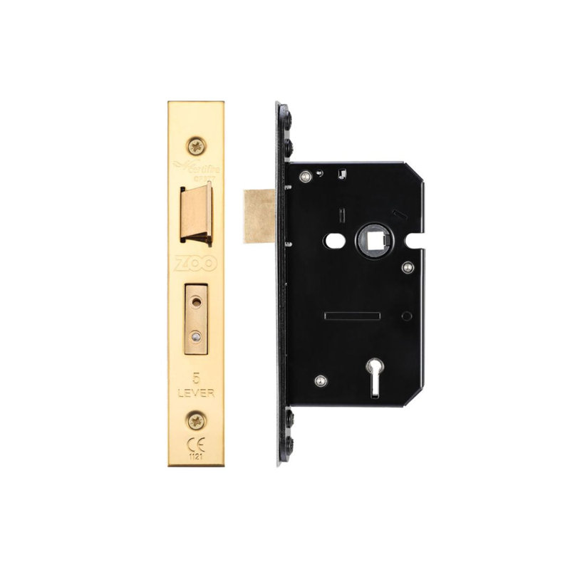 5 Lever Sash Lock, Polished Brass