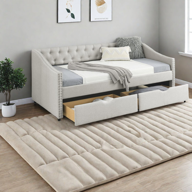 Lit tapissier multifonctionnel simple avec tiroirs de rangement, moderne et élégant pour la maison