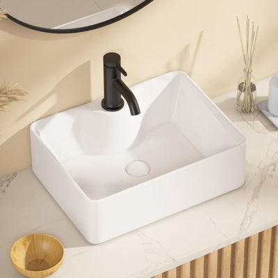Denbigh 400mm × 300mm White Countertop Basin Rectangular Vitreous China Bathroom Sink