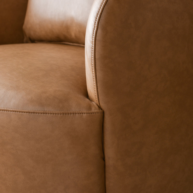 Bruschi 34" W Faux Leather Swivel Armchair, Camel