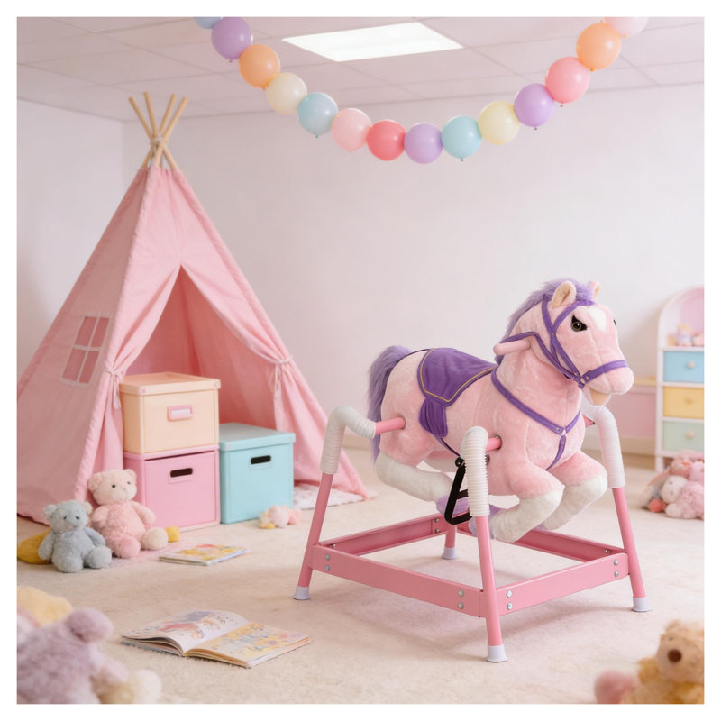 Cheval à bascule rose avec sons de hennissement interactifs, Pink/Purple