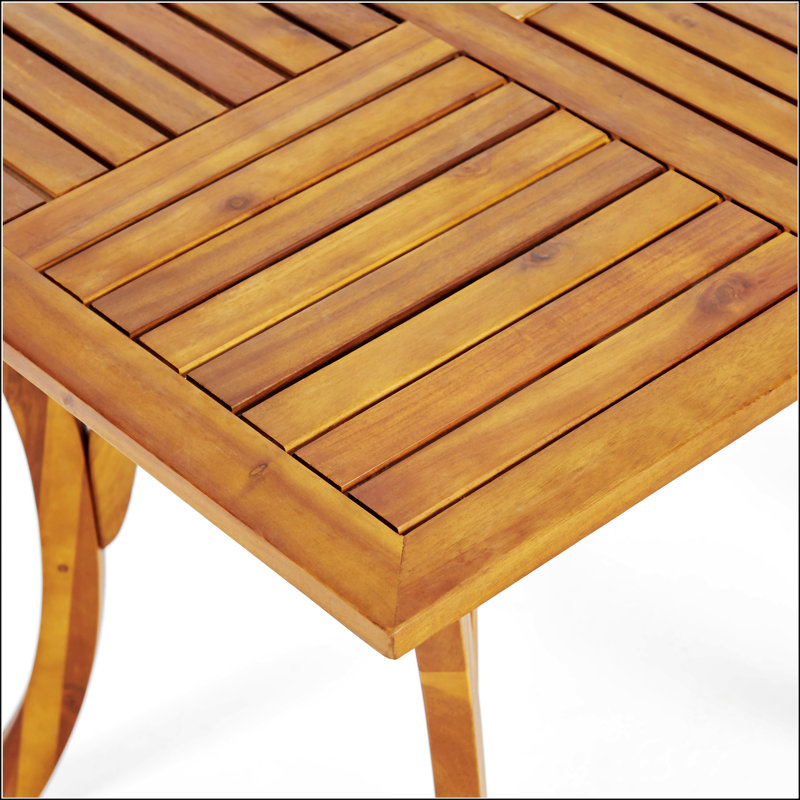 Outdoor Acacia Wood Square Dining Table With Teak Finish And Slat Design For Patio Use, Durable And Stylish