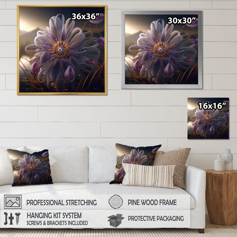 «Magical White Magnolia At Dawn I», reproduction sur toile, Cadre flottant doré, H 16 po x l 16 po