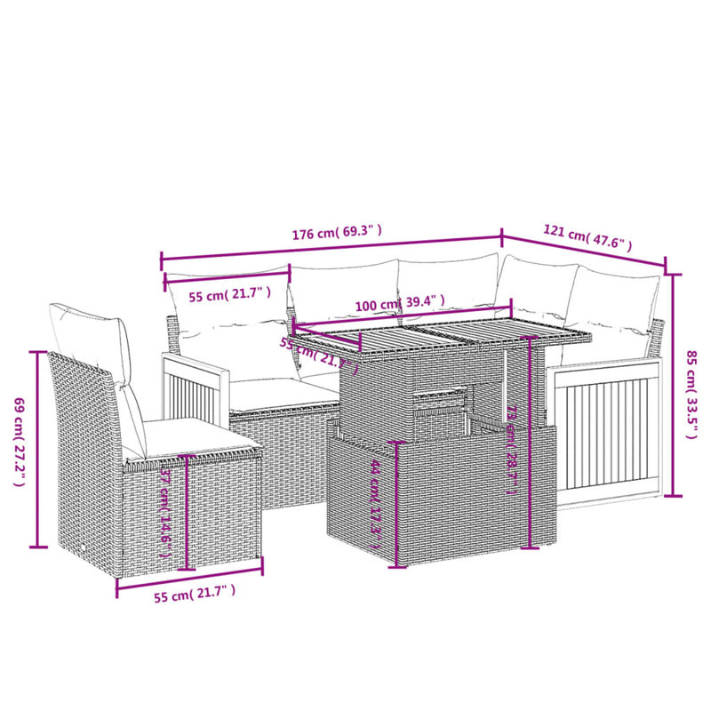 Ensemble de canapé de jardin modulaire en rotin PE 6 pièces Vidaxl