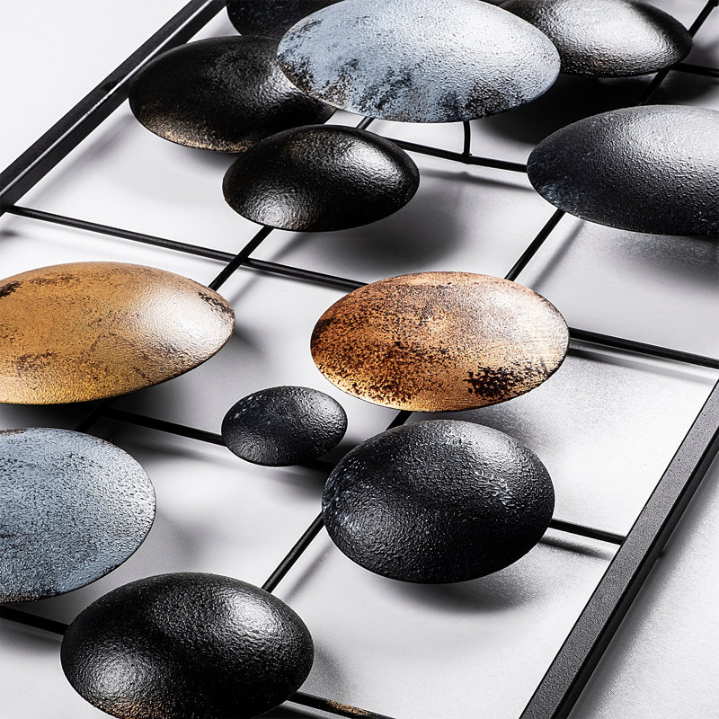 Modern Wall Decor on Metal, Black/Gold/White