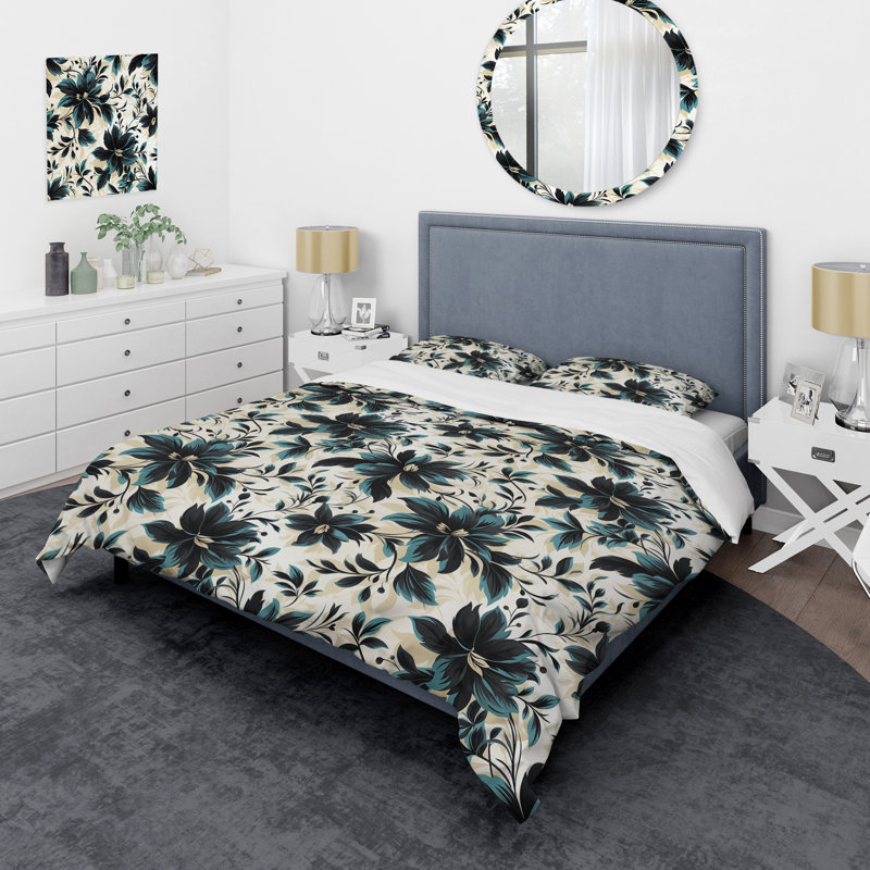 Ensemble de housse de couette damassé bleu et blanc Euphony, Housse de couette pour très grand lit et 2 très