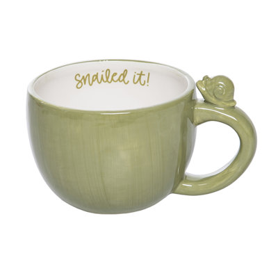 Ceramic Coffee Mug with Snail, Green, Ceramic, Table, Kitchen, Spring, Drinkware