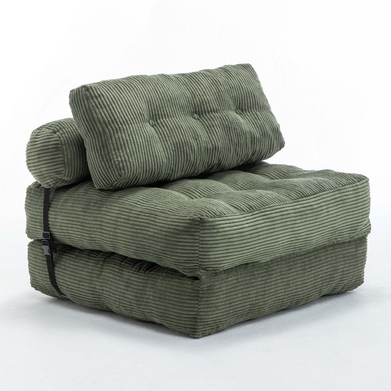 Versatile Convertible Folding Sofa Bed Multi-functional Comfortable Foldable Sleeper Chair, Green Corduroy