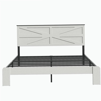 King Bed Frame Headboard , Wood Platform Bed Frame , Noise Free,No Box Spring Needed and Easy Assembly Tool,Large Under Bed Storage,White