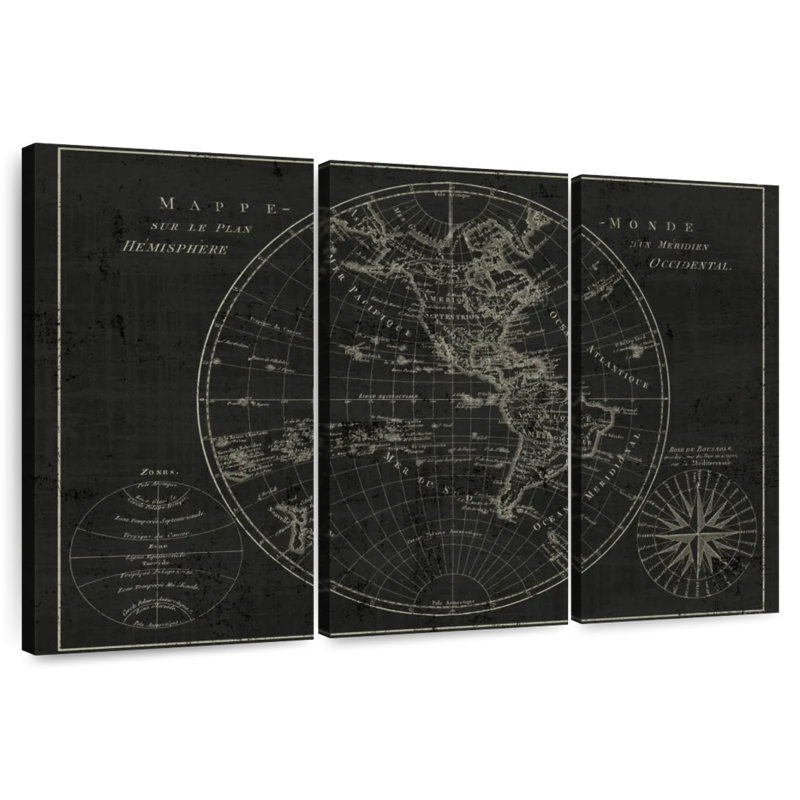 Aliaz Mappemonde Gravure III, H 42 po x l 65 po