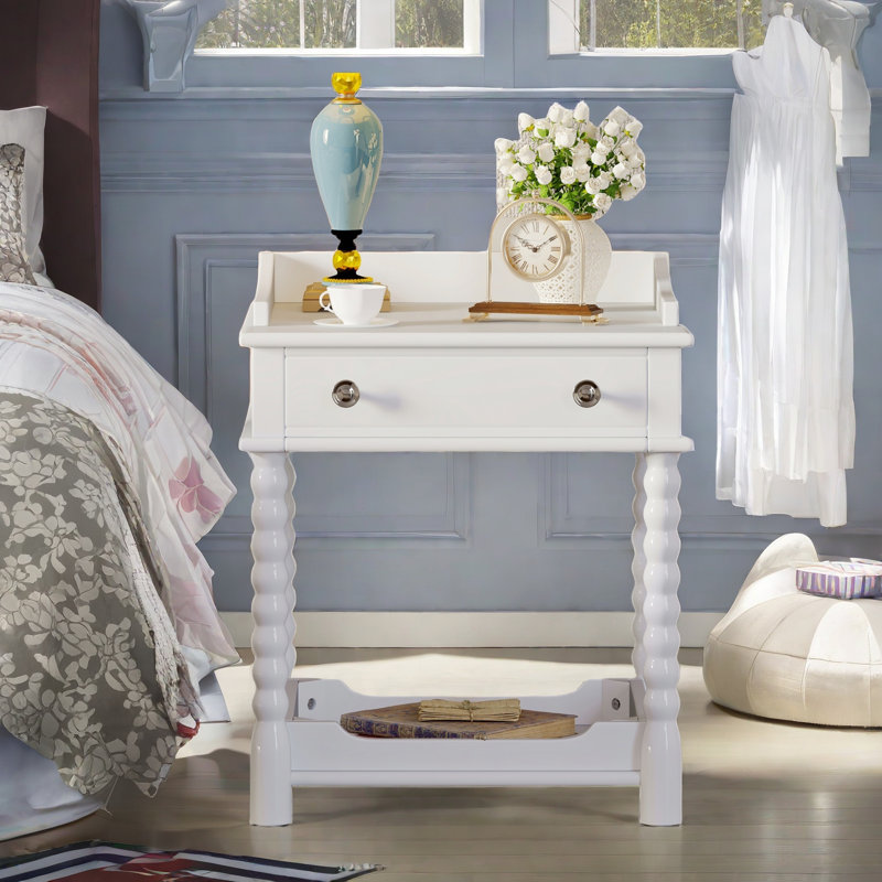 Jurino Nightstand With 1 Drawer, An Open Shelf, Turned Legs And Metal Handles, White
