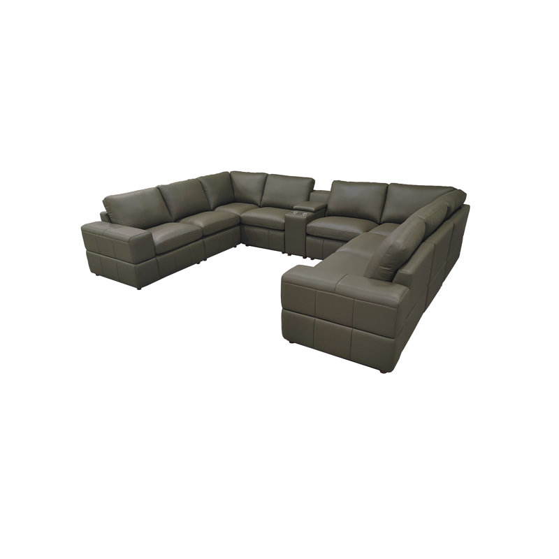 Sobekhet Leather Match Large Seating Modular Sectional, Olive Green Leather Match, 33" H x 143.5" W x 103" D
